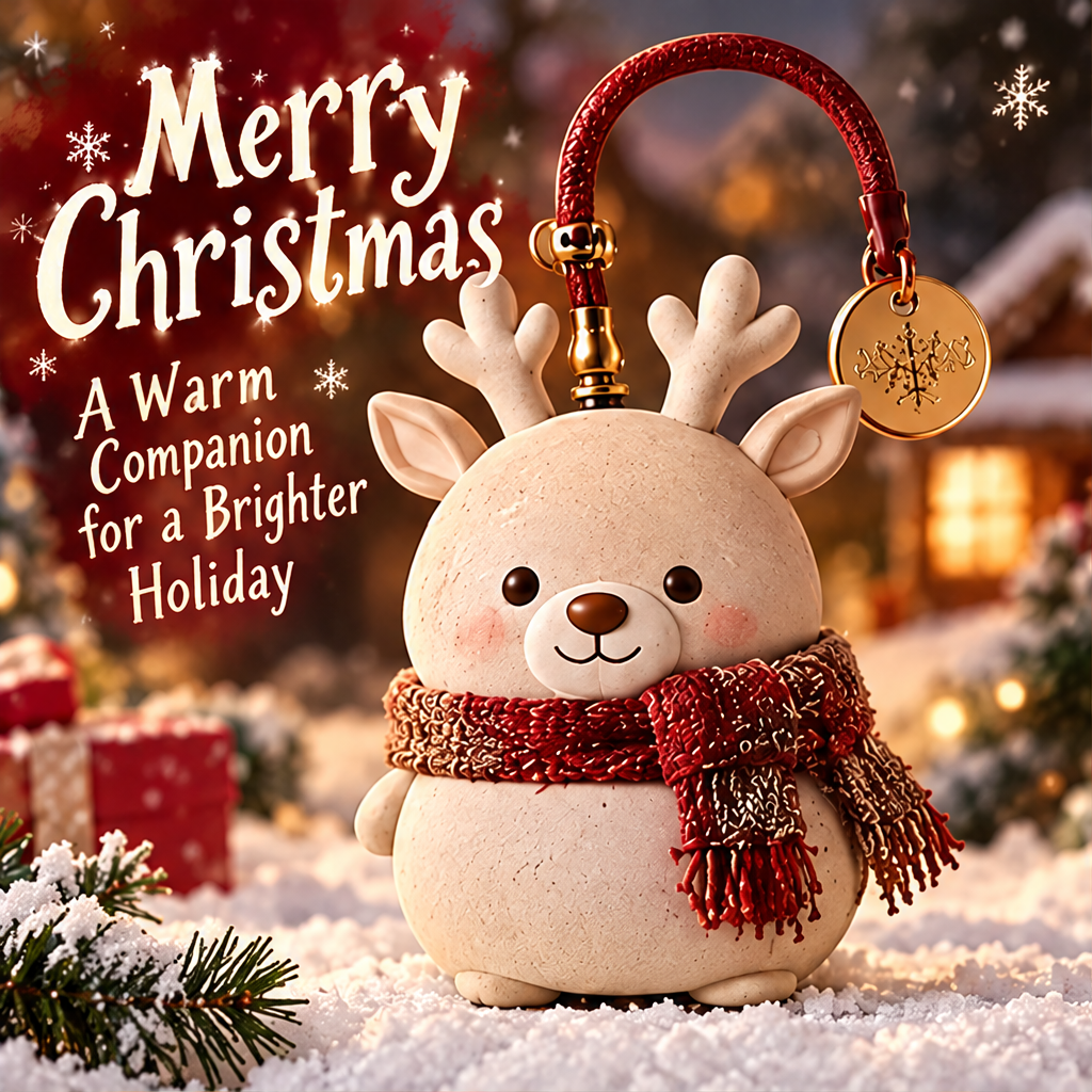 Cute Christmas reindeer ornament lying in snow with festive background — More Than a Decoration, A Little Companion for a Happier Christmas