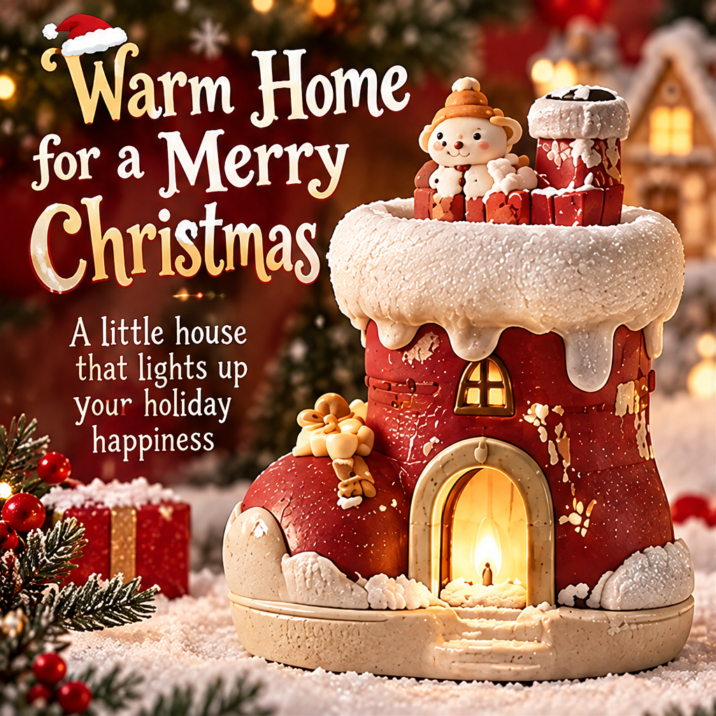 Christmas boot house candle holder front view with warm glowing candlelight and snowman topper — A Cozy Glow for the Season