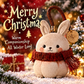 Cute Christmas bunny ornament figurine front view with red knit scarf and carry handle — Warm Companionship All Winter Long