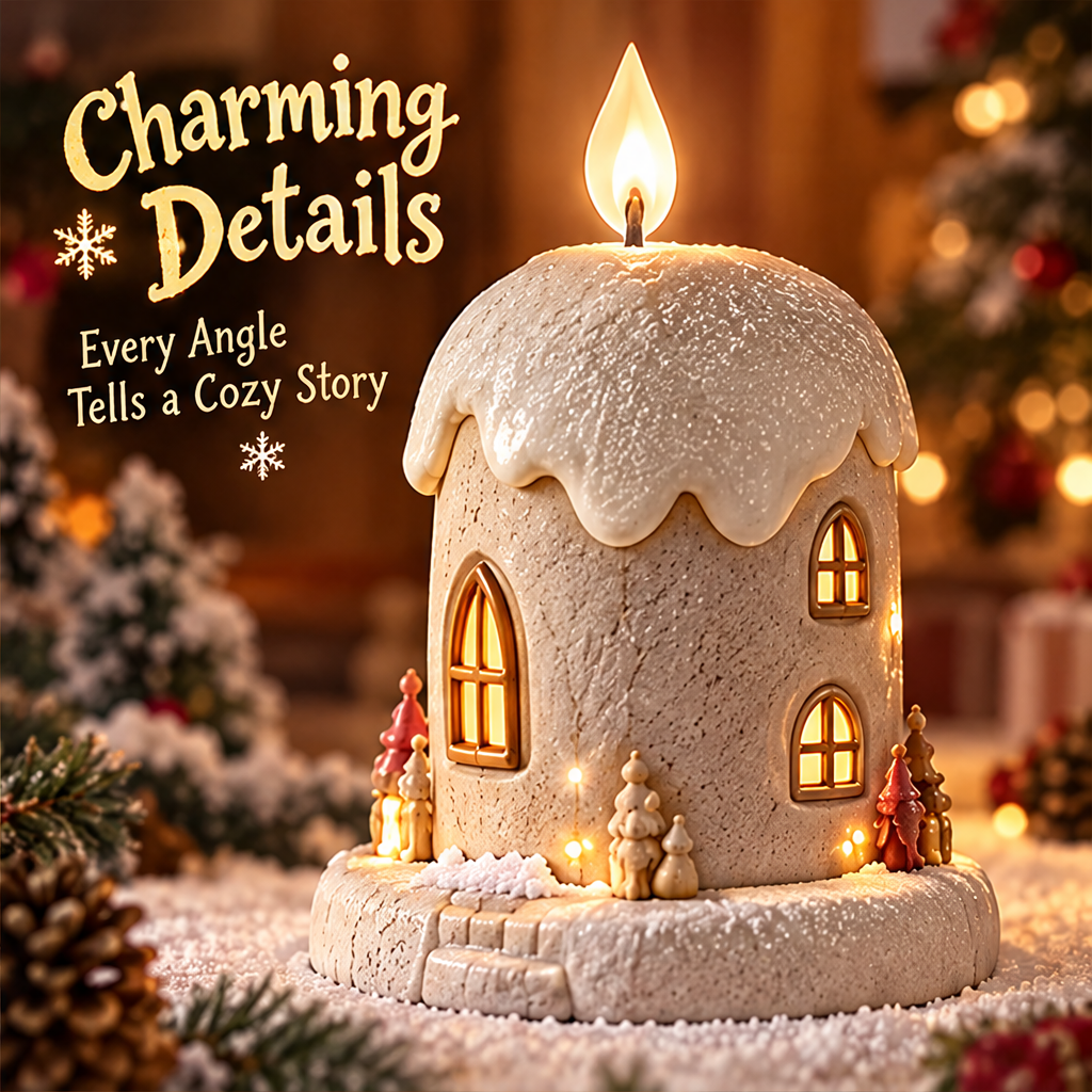 Merry Christmas — Christmas candle house figurine glowing in festive holiday setting, a little house a warmer Christmas