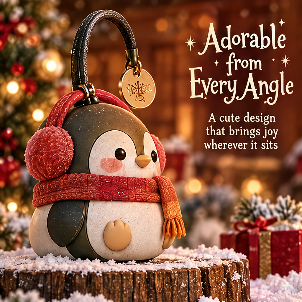Christmas penguin ornament side angle in holiday setting — Adorable from Every Angle, brings joy wherever it sits