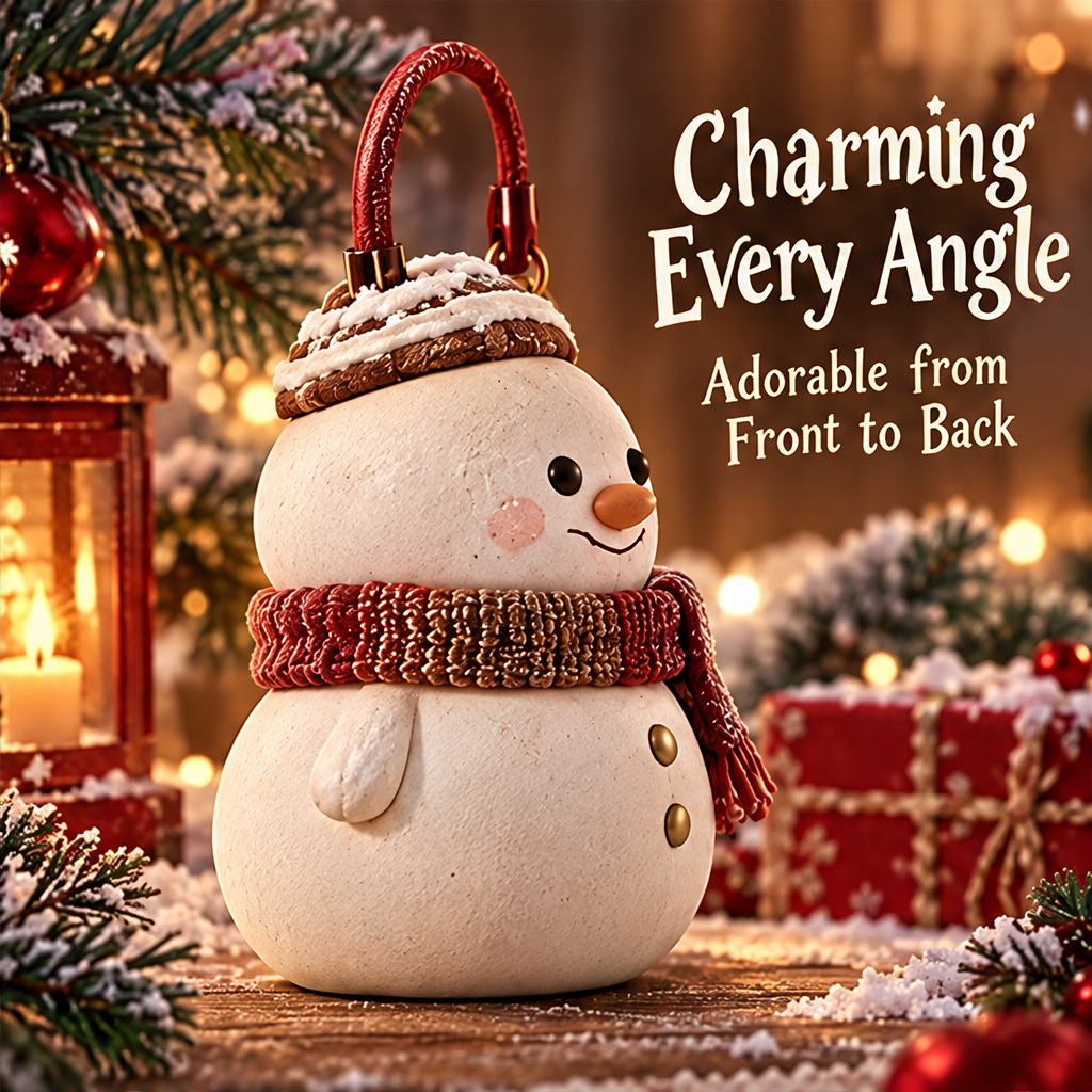 Charming Every Angle — Christmas snowman ornament side view, adorable from front to back in warm holiday setting