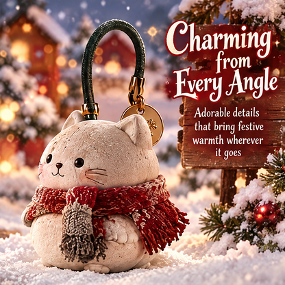 Merry Christmas — Christmas cat figurine in festive holiday setting with gold snowflake charm tag, A Little Friend for Warmer Winter Days