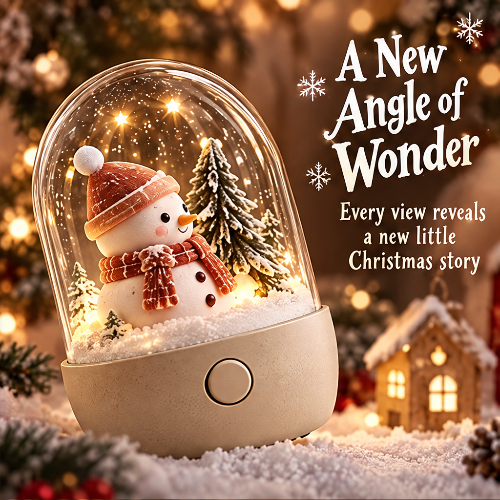 Magical Christmas Glow — Christmas snowman snow globe night light glowing warmly in festive holiday setting, warm light fills your home with holiday joy