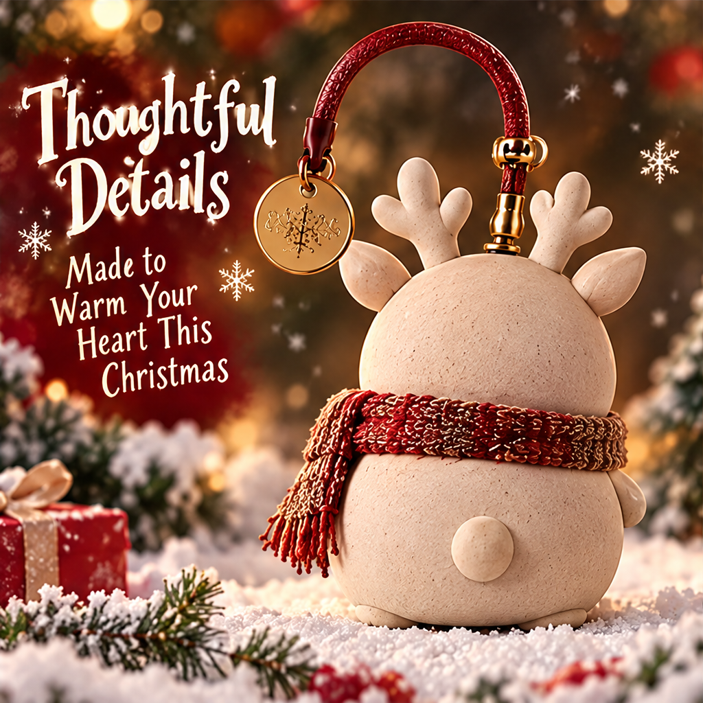 Back view of Christmas reindeer ornament showing thoughtful details and gold snowflake charm — Made to Warm Your Heart This Christmas