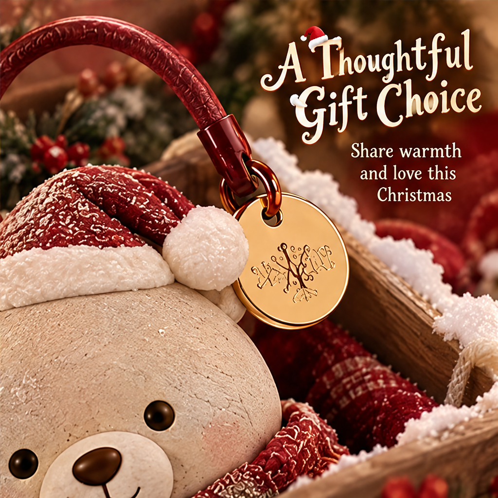 Christmas bear ornament in snow with bokeh lights — cute from every side, made for lasting memories