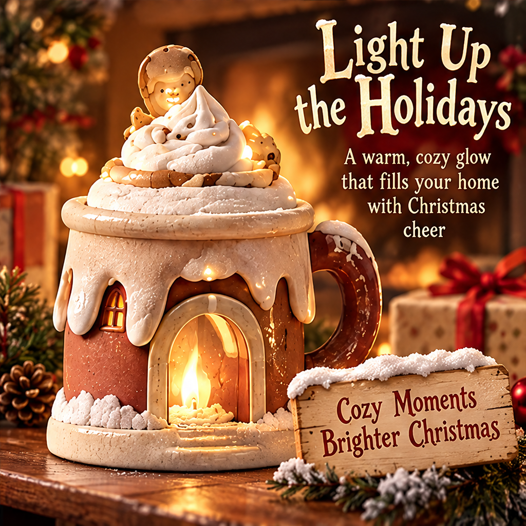 Charming from Every Angle — back view of Christmas gingerbread house candle holder showing side windows and glowing interior, magical in any view