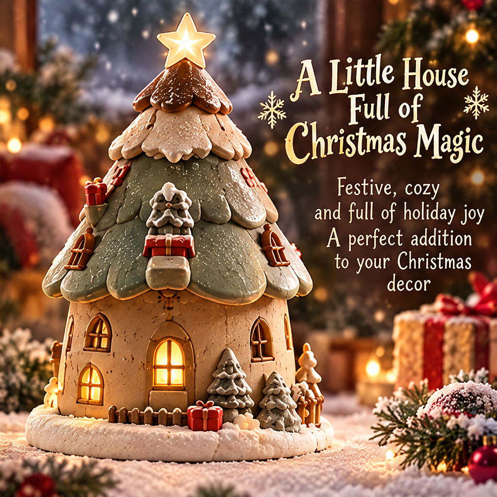 Charming from Every Angle — Christmas tree house candle holder with adorable details bringing the magic of Christmas all around