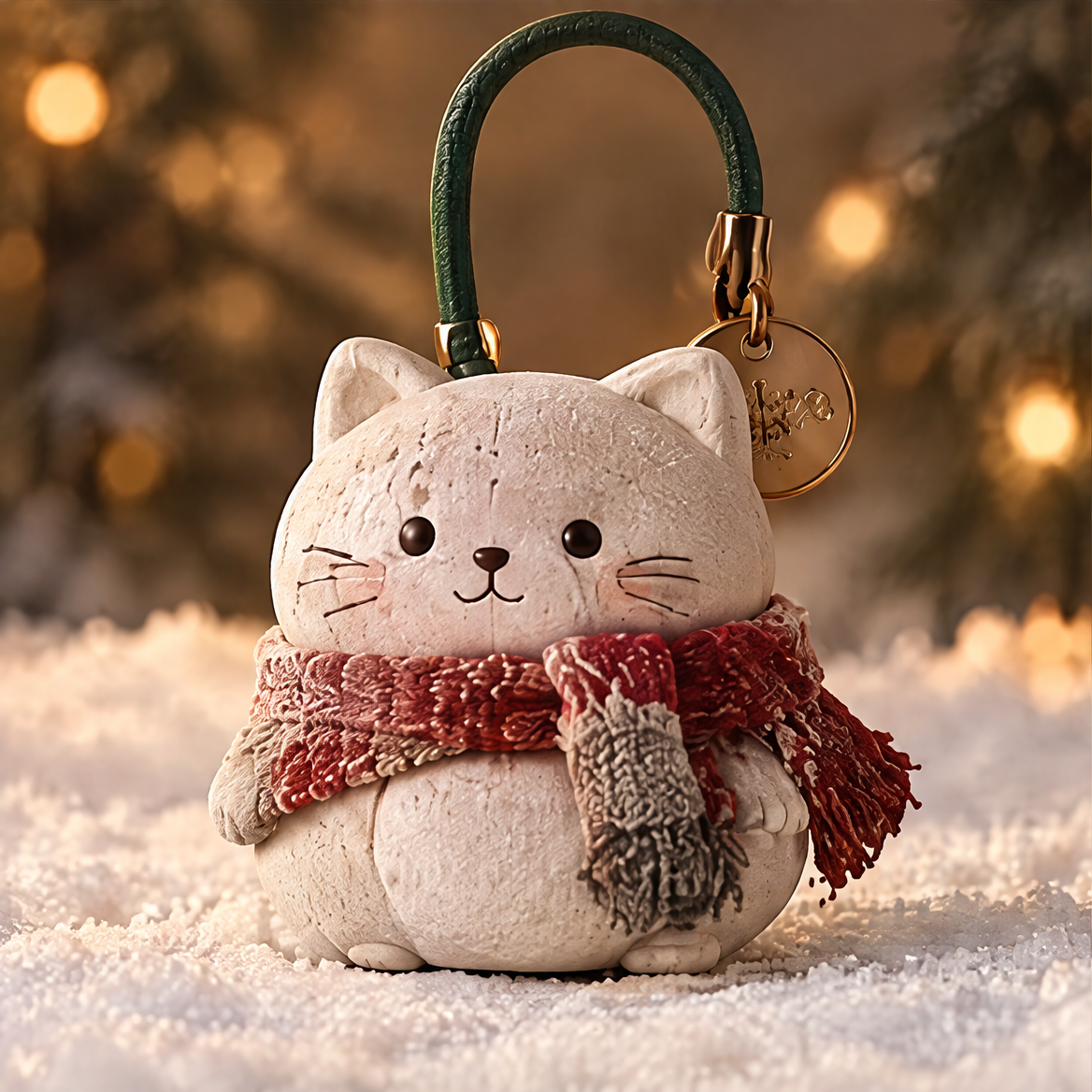 Warm Companionship — Christmas cat ornament held in mittened hands, a sweet reminder that the joy of Christmas is better shared