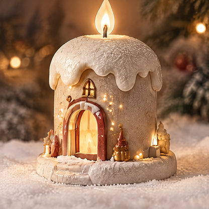 A Sweet Addition to Your Christmas — Christmas candle house figurine in warm holiday setting, perfect for festive decor and loving gifts